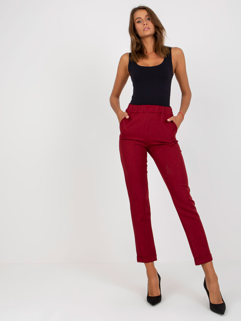 Hurt Bordowe damskie spodnie materiałowe