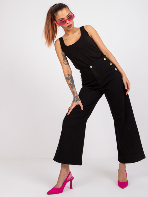 Czarne spodnie jeansowe z ozdobnymi guzikami Marianne RUE PARIS