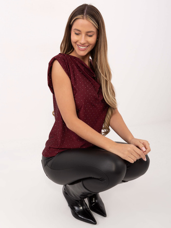 Burgundowa bluzka z poduszkami na ramionach