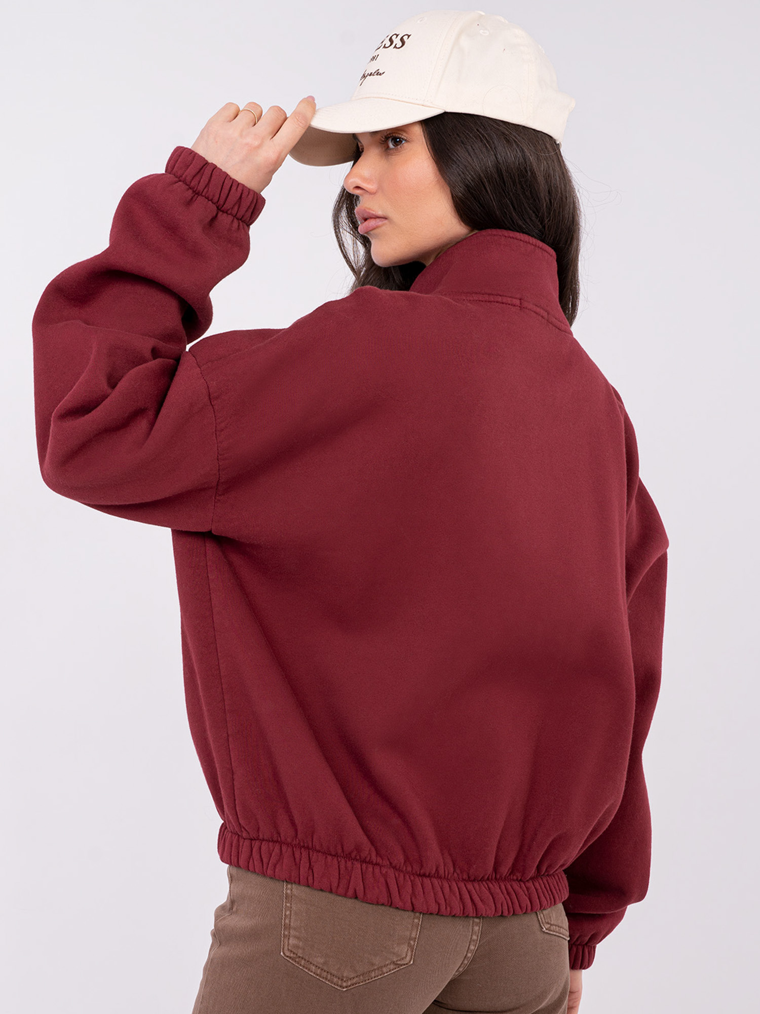 Bordowa rozpinana bluza basic ze stójką
