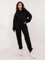 Hurt Czarny damski komplet dresowy z krótką bluzą
