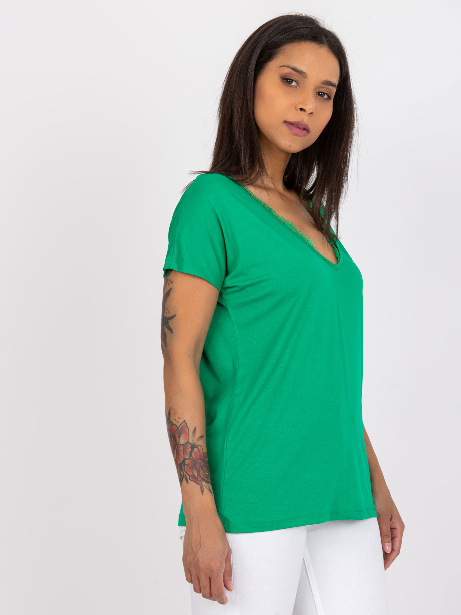 Green Women's T-Shirt with Lace Aileen 