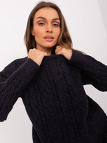 Hurt Czarny sweter z warkoczami i długim rękawem 