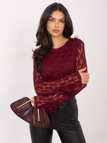 Burgundowa dopasowana bluzka z koronką