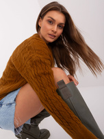 Hurt Jasnobrązowy klasyczny sweter z warkoczami 