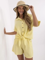 Jasnożółta muślinowa koszula z wiązaniem 