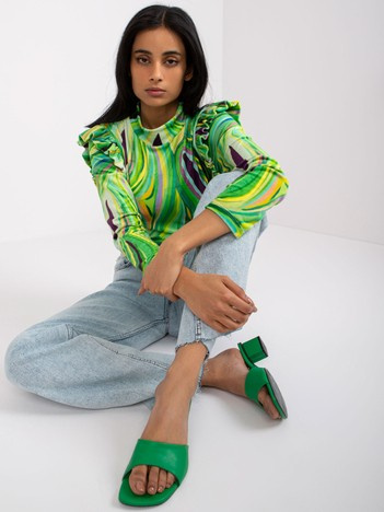 Zielona welurowa bluzka z falbankami Lina