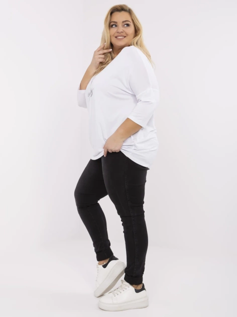 Biała damska bluzka plus size z dekoltem 3/4