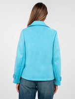 Pastelowy niebieski zamszowy płaszcz z kieszeniami