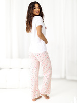 Ecru-jasnoróżowa bawełniana piżama z kapciami 