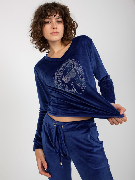 Hurt Kobaltowy damski komplet welurowy z aplikacją