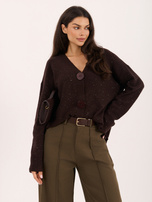 Chocolate elegant cardigan with snap closure.