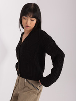 Hurt Czarny damski sweter rozpinany z guzikami