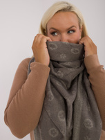 Hurt Szaro-beżowy duży szal damski z dzianiny we wzór