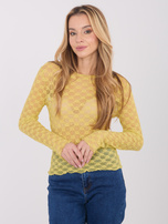 Limonkowa koronkowa bluzka z długim rękawem