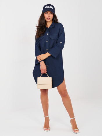 Granatowa jeansowa sukienka o kroju koszuli  RUE PARIS