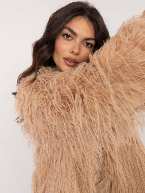 Hurtownia Camelowa futrzana kurtka z kieszeniami