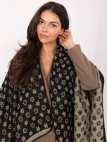 Schwarz-hellbeiges Damen-Poncho mit Druck.