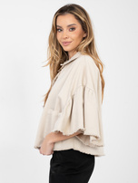 Beżowa jeansowa kurtka z kieszeniami RUE PARIS 