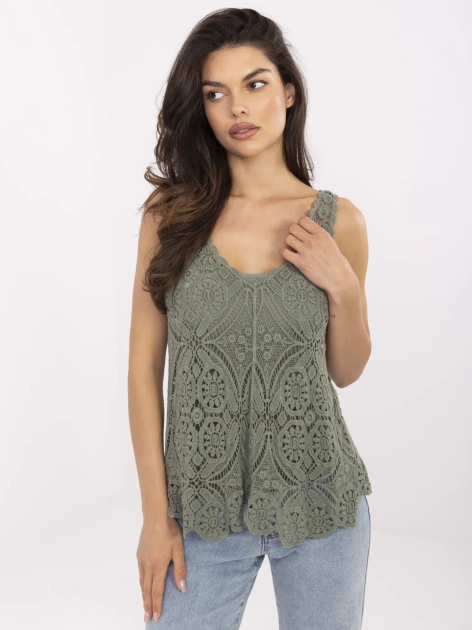 Khaki letnia bluzka boho z bawełny