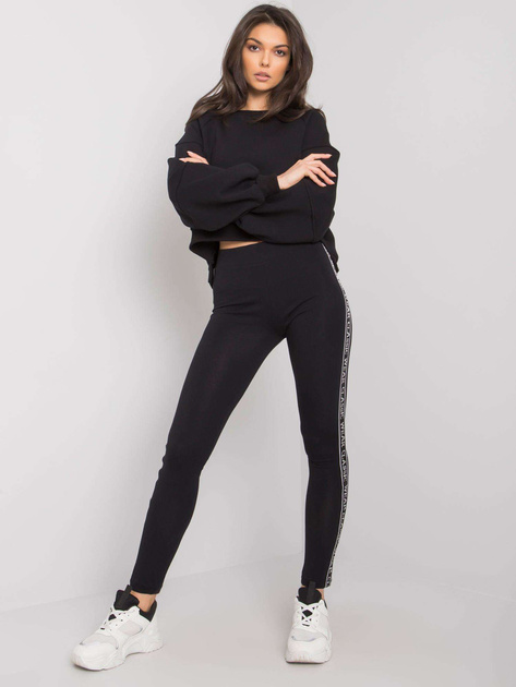 Czarne damskie legginsy z lampasami Irene RUE PARIS