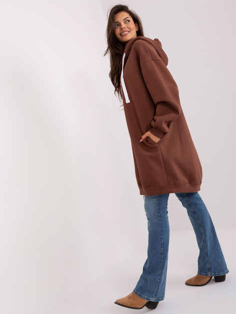 Hurtownia Brązowa dresowa bluza basic z suwakiem 