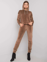 Ciemnobeżowy komplet welurowy ze spodniami Chanya