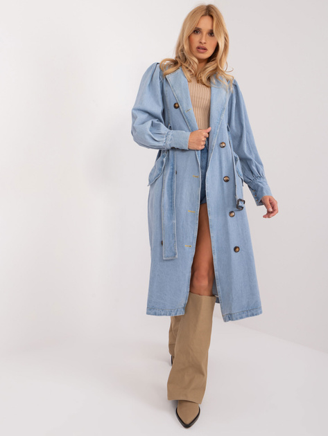Hurt Jasnoniebieski jeansowy płaszcz trencz z guzikami