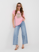 Pastelowa różowa casualowa bluzka z okrągłym dekoltem