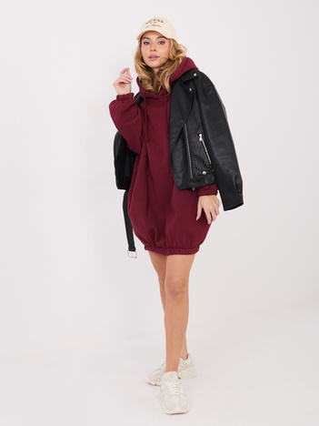 Bordowa dresowa sukienka z kapturem