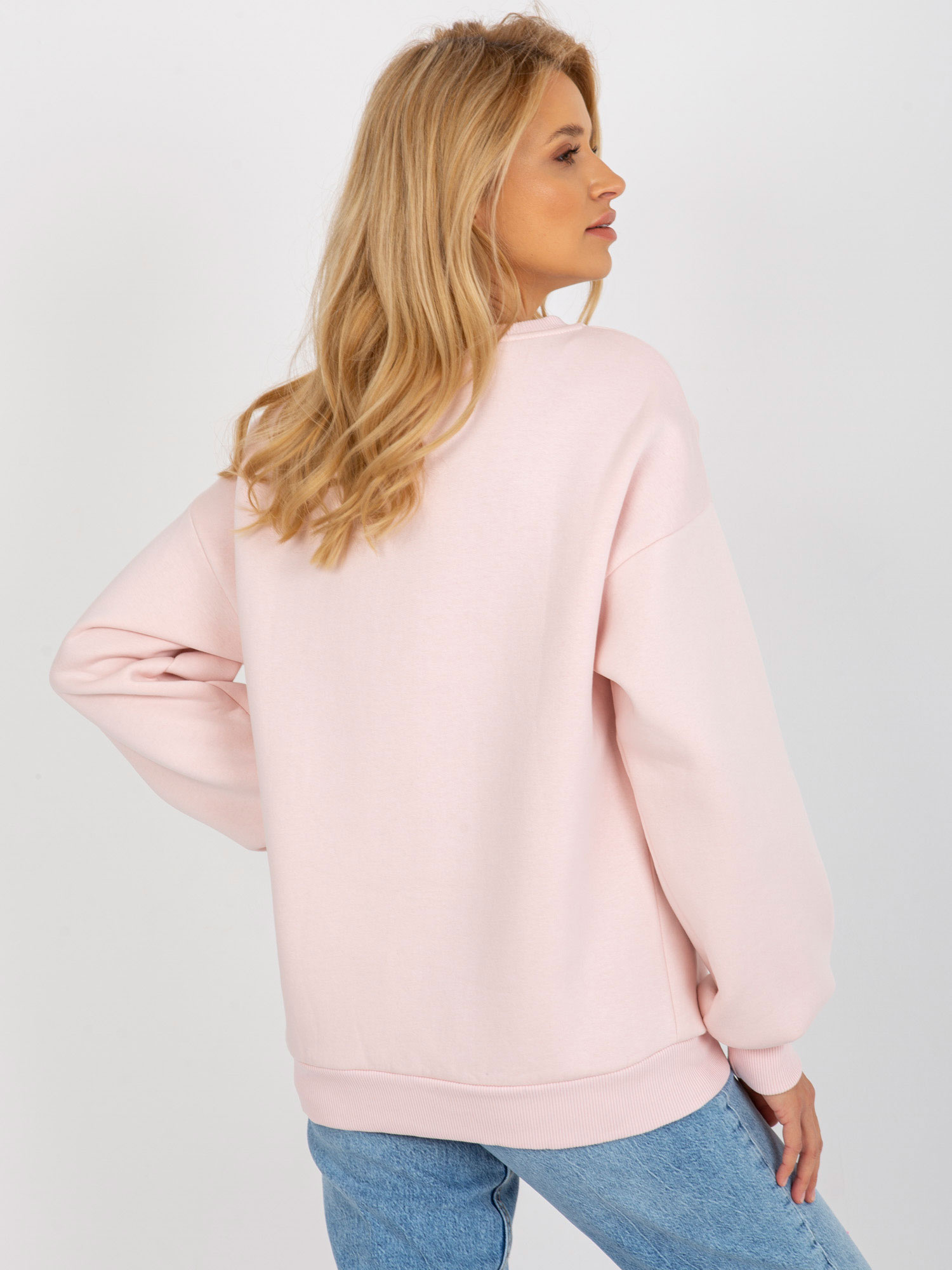 Jasnoróżowa dresowa bluza oversize bez kaptura