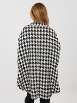 Czarno-biały dwurzędowy płaszcz ponczo 