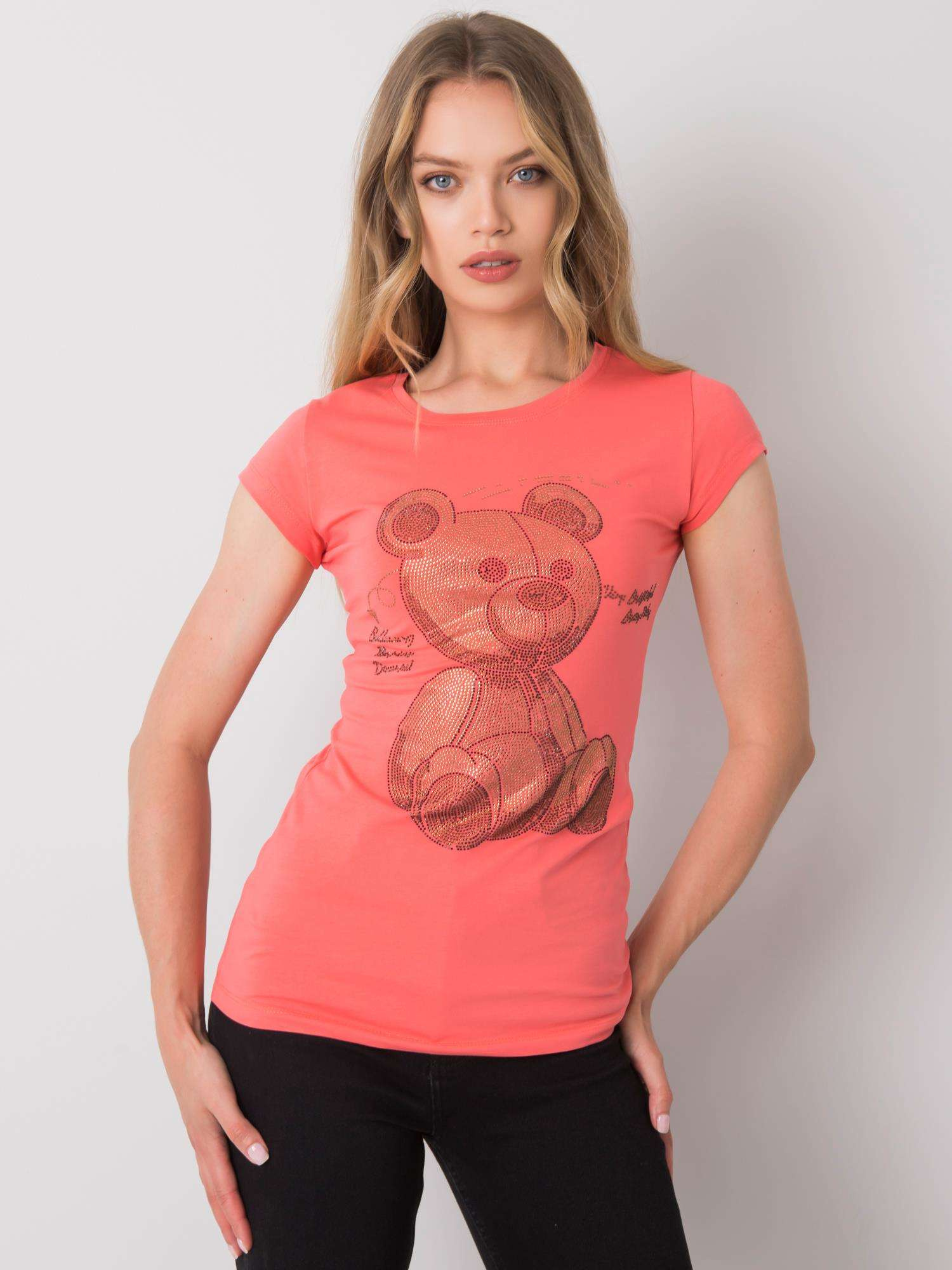 Koralowy t-shirt z aplikacją Misha