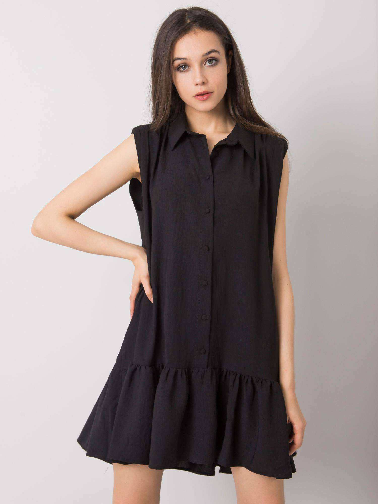 Schwarzes Sommerkleid mit Kragen Odelia RUE PARIS.