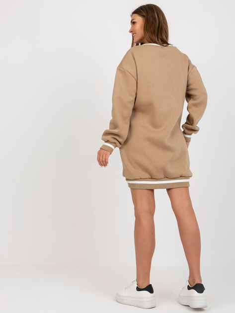 Hurt Ciemnobeżowa długa bluza dresowa z nadrukiem