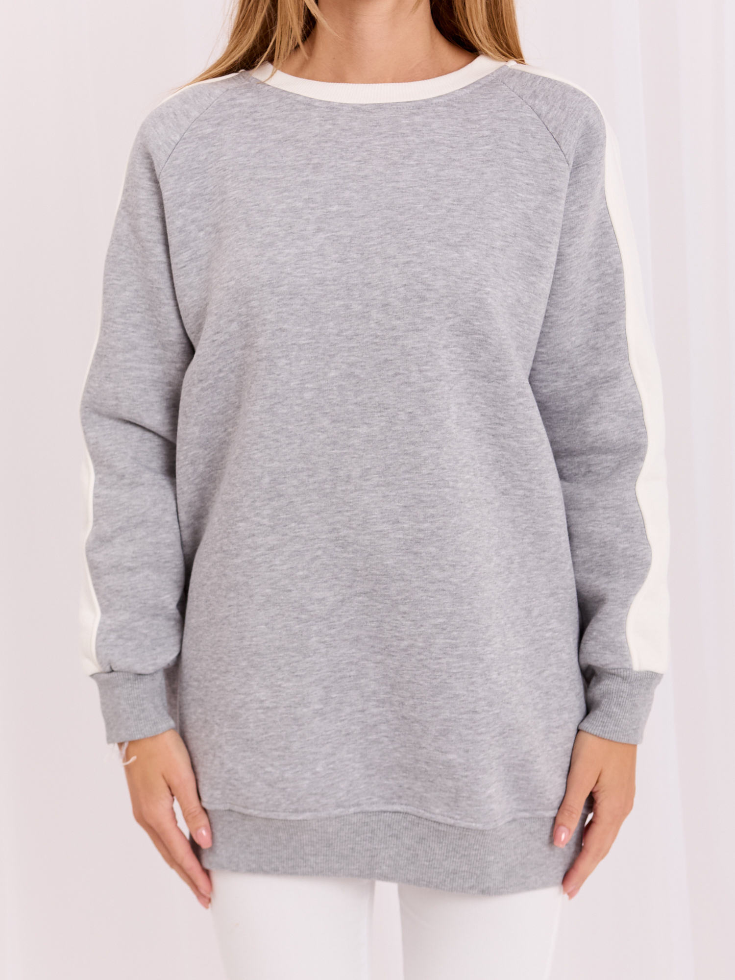 Szaro-biała dresowa bluza basic bez kaptura RUE PARIS