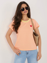 Fluo różowo-żółty bawełniany t-shirt z haftem