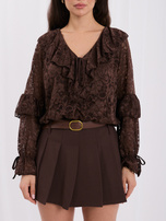 Chocolate short lace top with ties.