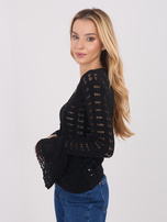 Czarny rozpinany sweter w ażurowy wzór