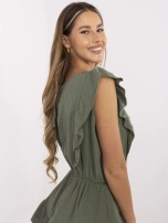 Khaki muślinowy kombinezon z wiązaniem na plecach