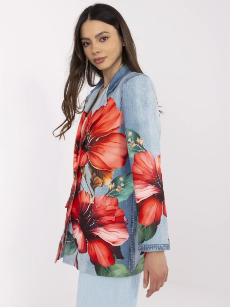 Niebieska damska marynarka z imitacją jeansu