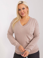 Hurt Beżowa damska bluzka plus size z dekoltem V