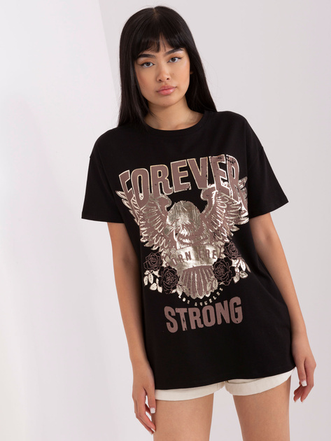 Hurt Czarny t-shirt oversize z nadrukiem OCH BELLA