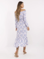 Beżowo-niebieska sukienka hiszpanka z falbaną RUE PARIS