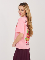 Różowy bawełniany t-shirt z napisami SUBLEVEL 