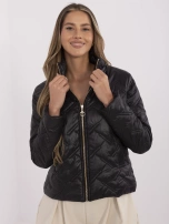 Czarna pikowana kurtka damska bez kaptura