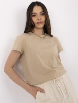 Beżowy damski t-shirt z bawełny BASIC FEEL GOOD