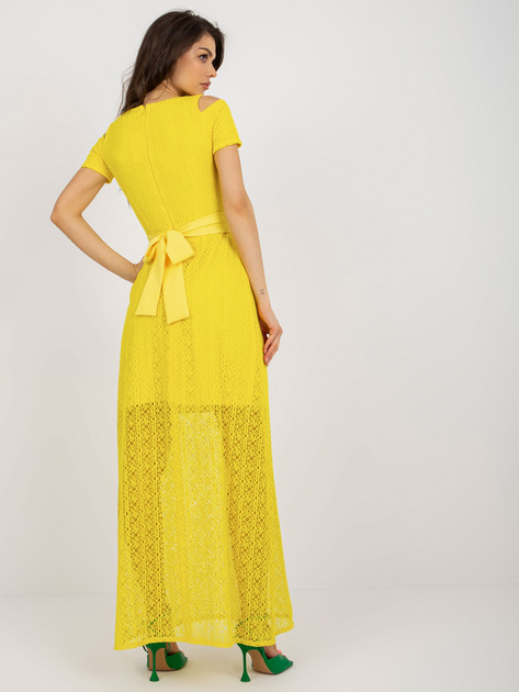 Hurt Żółta rozkloszowana sukienka wieczorowa z podszewką