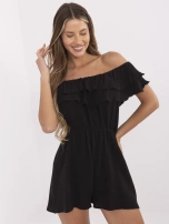 Black muslin jumpsuit with shorts.