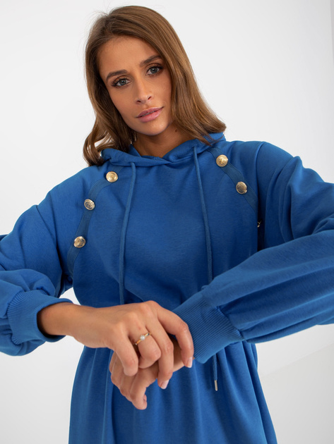 Hurt Ciemnoniebieska rozkloszowana sukienka dresowa z guzikami